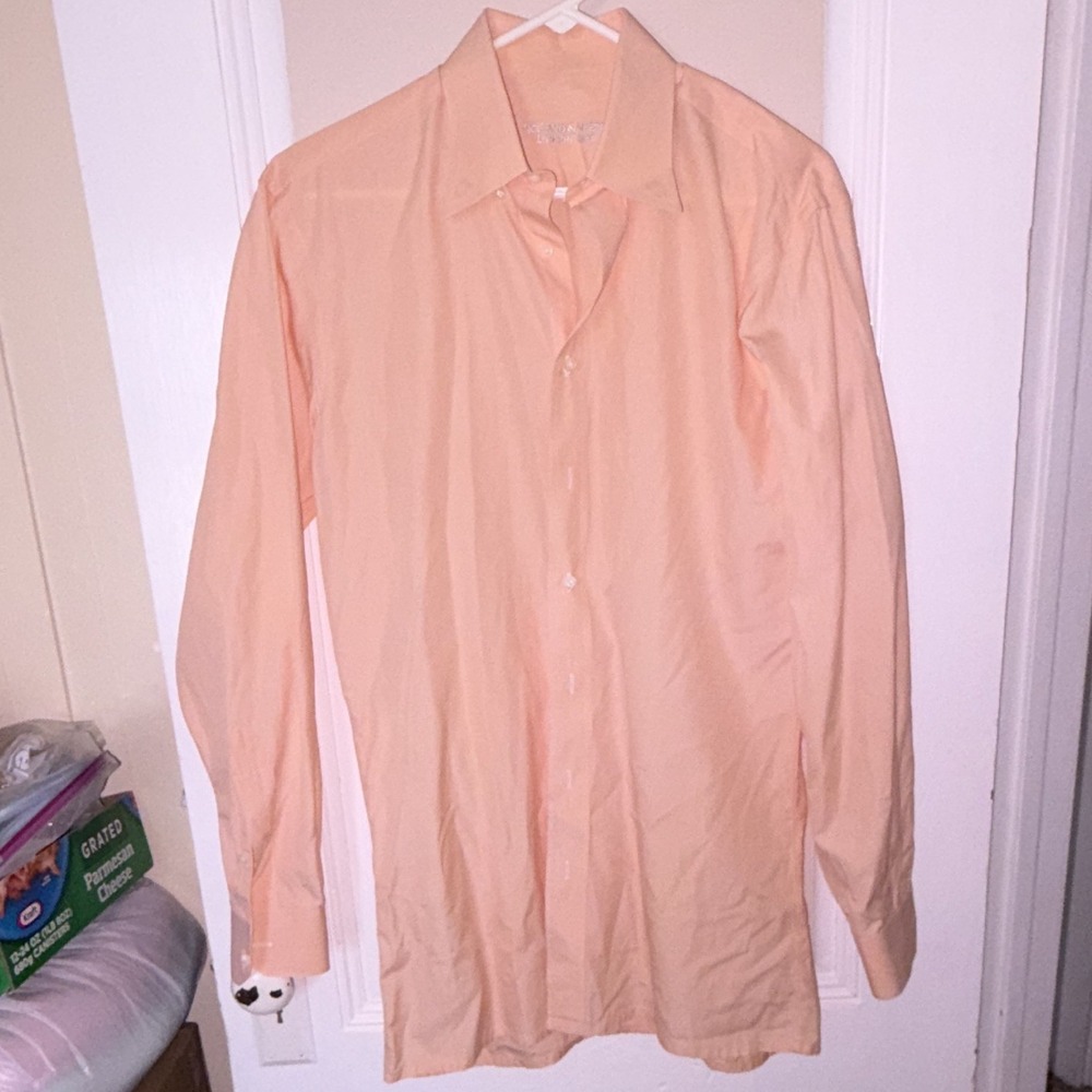 Holland & Sherry Men's Peach L Cotton Solid Long Sleeve Dress Shirt Regular Fit